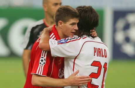 STEVEN GERRARD CONSOLED BY PIRLO AFTER LOSING 2-0.

LIVERPOOL v AC MILAN
CHAMPIONS LEAGUE FINAL - ATHENS 

COPYRIGHT PHOTOGRAPH: MARK PAIN
23/5/2007
