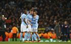 Manchester City players celebrates after winning the Champions League group F soccer match between Manchester City and Napoli at the Etihad Stadium in Manchester, England, Tuesday, Oct.17, 2017. (AP Photo/Dave Thompson)