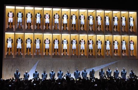 LOS ANGELES, CA - SEPTEMBER 15:  A wide shot of the new uniforms for every team during the Nike Innovation Summit in Los Angeles, California on September 15, 2017. NOTE TO USER: User expressly acknowledges and agrees that, by downloading and or using this photograph, User is consenting to the terms and conditions of the Getty Images License Agreement. Mandatory Copyright Notice: Copyright 2017 NBAE (Photo by Andrew D. Bernstein/NBAE via Getty Images)