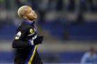 Parma forward Jonathan Biabiany of France celebrates after scoring during an Italian Cup soccer match between Lazio and Parma, at Rome's Olympic Stadium, Tuesday, Jan. 14, 2014. (AP Photo/Andrew Medichini)