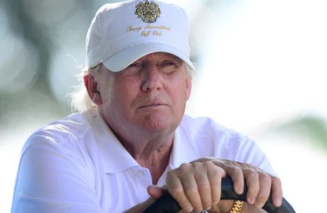 Mar 7, 2014; Miami, FL, USA; Donald Trump sits in a golf cart during the second round of the WGC - Cadillac Championship golf tournament at TPC Blue Monster at Trump National Doral. Mandatory Credit: Andrew Weber-USA TODAY Sports ORG XMIT: USATSI-142940 ORIG FILE ID:  20140307_mje_aw3_1063.jpg