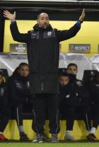 Paok's head coach Igor Tudor reacts during the Europa League group C soccer match between Borussia Dortmund and PAOK FC in Dortmund, Germany, Thursday, Dec. 10, 2015. (AP Photo/Martin Meissner)