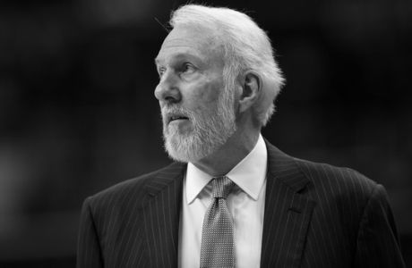 San Antonio Spurs head coach Gregg Popovich looks on during the first half of an NBA basketball game against the Washington Wizards, Tuesday, March 27, 2018, in Washington. (AP Photo/Nick Wass)