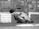  ** FILE ** Brazil's Rubens Barrichello crashes against the security rail with his Jordan during the qualifying session for the San Marino F1 Grand Prix in Imola, Italy, Friday, April 29, 1994. Barrichello was later rushed by helicopter to a Bologna hospital. (AP-Photo/gc/Claudio Luffoli) NOTE: NOT BEST QUALITY AVAILABLE