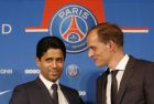 PSG President Nasser al-Khelaif, left, and new Paris Saint-Germain coach Thomas Tuchel leave after a media conference at Parc des Prince stadium in Paris, France, Sunday, May 20, 2018. The 44-year-old German joined PSG on a two-year deal. He replaces Unai Emery, whose two-year contract was not renewed after PSG again failed to get far in the Champions League.  (AP Photo/Michel Euler)