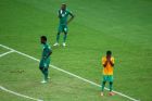 FORTALEZA, BRAZIL - JUNE 24: (L-R) A dejected Wilfried Bony, Die Serey and Max Gradel of the Ivory Coast look on after being defeated by Greece 2-1 during the 2014 FIFA World Cup Brazil Group C match between Greece and the Ivory Coast at Castelao on June 24, 2014 in Fortaleza, Brazil.  (Photo by Robert Cianflone/Getty Images)