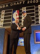 NEW YORK - JUNE 26:  NBA Commissioner David Stern shakes hands with Darko Milicic who was selected by the Detroit Pistons during the 2003 NBA Draft at Paramount Theater at Madison Square Garden on June 26, 2003 in New York, New York.  NOTE TO USER: User expressly acknowledges and agrees that, by downloading and/or using this Photograph, User is consenting to the terms and conditions of the Getty Images License Agreement Mandatory Copyright Notice:  Copyright 2003 NBAE  (Photo by M. David Leeds/NBAE via Getty Images)