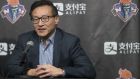FILE - In this May 9, 2019, file photo, Joe Tsai speaks to reporters during a news conference before a WNBA exhibition basketball game between the New York Liberty and China in New York. Tsai has agreed to buy the remaining 51 percent of the Brooklyn Nets and Barclays Center from Mikhail Prokhorov in deals that two people with knowledge of the details say are worth about $3.4 billion. Terms were not disclosed Friday, Aug. 16, 2019, but the people told The Associated Press that Tsai is paying about $2.35 for the Nets  a record for a U.S. pro sports franchise  and nearly $1 billion in a separate transaction for the arena. (AP Photo/Mary Altaffer, File)