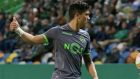 Sporting's Fredy Montero gestures during the Europa League group E soccer match between Sporting CP and Vorskla Poltava at the Alvalade stadium in Lisbon, Thursday, Dec. 13, 2018. (AP Photo/Armando Franca)