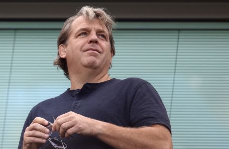 FILE - Chelsea owner Todd Boehly looks out from the stands before the English Premier League soccer match between Chelsea and Leicester City at Stamford Bridge Stadium in London on Aug. 27, 2022. Boehly, who also owns the Beverly Hilton, is the owner of the Golden Globe Awards. The 80th annual Golden Globe Awards will take place on Tuesday, Jan. 10. (AP Photo/David Cliff, File)