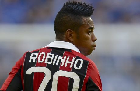 Milan's Robinho during a friendly soccer match between FC Schalke 04 and AC Milan in Gelsenkirchen, Germany, Tuesday, July 24, 2012. (AP Photo/Martin Meissner)