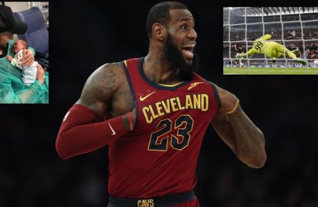 Cleveland Cavaliers forward LeBron James (23) motions to teammates during an NBA basketball game against the New York Knicks, Monday, April 9, 2018, in New York. (AP Photo/Julie Jacobson)
