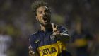 epa04639447 Daniel Osvaldo of Boca Juniors of Argentina celebrates after scoring against Wanderers of Uruguay during a soccer match as part of the Libertadores Cup in Buenos Aires, Argentina, 26 February.  EPA/Ivan Fernandez