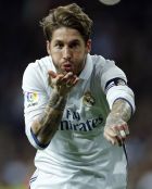 Real Madrid's Sergio Ramos celebrates after scoring his side's second goal against Real Betis during a Spanish La Liga soccer match between Real Madrid and Real Betis at the Santiago Bernabeu stadium in Madrid, Sunday, March 12, 2017. Ramos scored the winning goal in Real Madrid's 2-1 victory. (AP Photo/Francisco Seco)