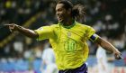 FRANKFURT, GERMANY - JUNE 29:  Ronaldinho of Brazil celebrates scoring his team's third goal during the FIFA 2005 Confederations Cup Final between Brazil and Argentina at the Waldstadion on June 29, 2005, in Frankfurt, Germany.  (Photo by Stuart Franklin/Bongarts/Getty Images)