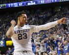 Kentucky's Jamal Murray celebrates a 3-pointer during the second half of an NCAA college basketball game against LSU Saturday, March 5, 2016, in Lexington, Ky. Kentucky won 94-77. (AP Photo/James Crisp)