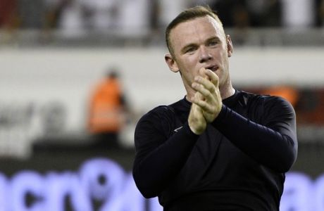 Everton's Wayne Rooney applauds after the Europa League soccer match between Hajduk Split and Everton, at Poljud Stadium, in Split, Croatia, Thursday, Aug. 24, 2017. (AP Photo)