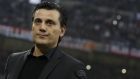 AC Milan coach Vincenzo Montella watches his players prior to a Serie A soccer match between AC Milan and Juventus, at the Milan San Siro stadium, Italy, Saturday, Oct. 28, 2017. (AP Photo/Luca Bruno)