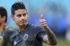Colombia's James Rodriguez gives a thumbs up before a Copa America Group B soccer match against Paraguay at Arena Fonte Nova in Salvador, Brazil, Sunday, June 23, 2019. (AP Photo/Ricardo Mazalan)
