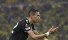 Juventus' Angel Di Maria reacts during the the Europa League play-off second leg soccer match between Nantes and Juventus FC at the La Beaujoire stadium, Thursday, Feb.23, 2023 in Nantes, western France. (AP Photo/Mathieu Pattier)
