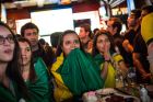 NEW YORK, NY - JUNE 12:  Brazilian soccer fans watch the Brazil vs. Crotia World Cup game at Legends Bar on June 12, 2014 in New York City. Brazil vs Crotia is the first game of the World Cup, which will take place throughout Brazil until Sunday, July 13.  (Photo by Andrew Burton/Getty Images)
