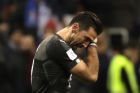Italy goalkeeper Gianluigi Buffon cries after his team got eliminated in the World Cup qualifying play-off second leg soccer match between Italy and Sweden, at the Milan San Siro stadium, Italy, Monday, Nov. 13, 2017. (AP Photo/Luca Bruno)