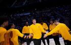 Los Angeles Lakers' Ivica Zubac, center, of Croatia, is introduced as part of the starting lineup before the team's NBA basketball game against the Atlanta Hawks in Atlanta, Wednesday, Nov. 2, 2016. (AP Photo/David Goldman)