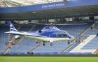 An helicopter arrives at King Power stadium to pick up Leicester City Chairman Vichai Srivaddhanaprabha after the English Premier League soccer match between Leicester City and Southampton at the King Power Stadium in Leicester, England, Sunday, April 3, 2016. (AP Photo/Rui Vieira)