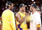 LOS ANGELES, CA - JUNE 17:  (L-R) Josh Powell #21, Ron Artest #37 and Kobe Bryant #24 of the Los Angeles Lakers celebrates after the Lakers defeated the Boston Celtics in Game Seven of the 2010 NBA Finals at Staples Center on June 17, 2010 in Los Angeles, California.  NOTE TO USER: User expressly acknowledges and agrees that, by downloading and/or using this Photograph, user is consenting to the terms and conditions of the Getty Images License Agreement.  (Photo by Christian Petersen/Getty Images) *** Local Caption *** Josh Powell;Ron Artest;Kobe Bryant