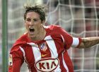 Atletico de Madrid's Fernando Torres, left celebrates with his team mate Mateja Kezman of Serbia - Montenegro after Torres scored against Barcelona during a Spanish league soccer match at the Vicente Calderon stadium in Madrid Sunday Sept. 18, 2005. (AP Photo/Paul White)
