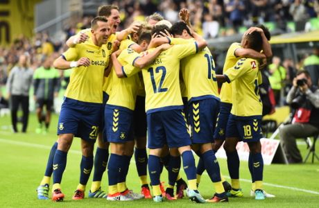 BRONDBY, DENMARK - JULY 17: Action from the Danish Alka Superliga match between Brondby IF and Esbjerg fB at Brondby Stadion on July 17, 2016 in Brondby, Denmark. (Photo by Jan Christensen / FrontzoneSport via Getty Images)