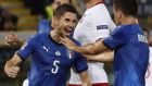Ο Ζορζίνιο πανηγυρίζει γκολ για την Ιταλία με τον Τζιάκομο Μποναβεντούρα, στον αγώνα με την Πολωνία στο 'Νταλ' Άρα' της Μπολόνια, για το Nations League 2018-2019, Παρασκευή 7 Σεπτεμβρίου 2018