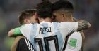 Argentina's Lionel Messi react with his teammates during the group D match between Argentina and Nigeria at the 2018 soccer World Cup in the St. Petersburg Stadium in St. Petersburg, Russia, Tuesday, June 26, 2018. (AP Photo/Dmitri Lovetsky)