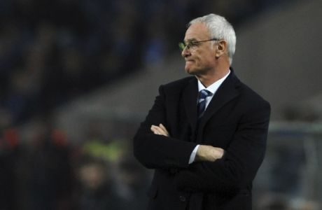 FILE - A Wednesday, Dec. 7, 2016 file photo of Leicester City manager, Claudio Ranieri, watching play during a Champions League group G soccer match between FC Porto and Leicester City at the Dragao stadium in Porto, Portugal.  Leicester City announced Thursday, Feb. 23, 2017 that they have sacked manager Claudio Ranieri less than a year after their incredible run to the Premier League title. (AP Photo/Paulo Duarte, File)