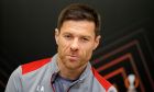 Leverkusen's head coach Xabi Alonso is pictured during a press conference ahead of the Europa League quarter final first leg soccer match between Bayer Leverkusern and West Ham in Leverkusen, Wednesday, April 10, 2024. (AP Photo/Martin Meissner)