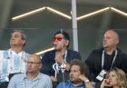 Former soccer star Diego Maradona, center, watches the group D match between Argentina and Iceland at the 2018 soccer World Cup in the Spartak Stadium in Moscow, Russia, Saturday, June 16, 2018. (AP Photo/Ricardo Mazalan)