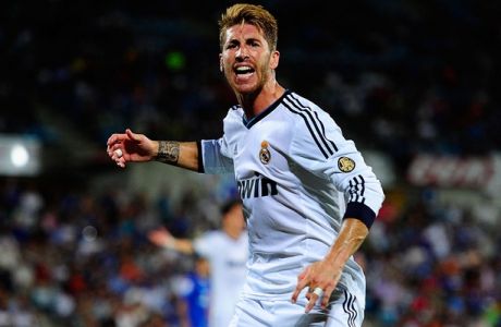 GETAFE, SPAIN - AUGUST 26: Sergio Ramos of Real Madrid reacts during the la Liga match between Getafe and Real Madrid at Coliseum Alfonso Perez on August 26, 2012 in Getafe, Spain.  (Photo by Gonzalo Arroyo Moreno/Getty Images)