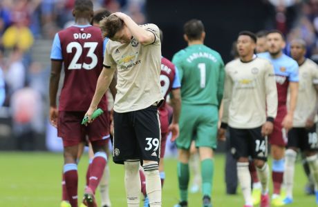 Ο Σκοτ Μακτόμινεϊ της Μάντσεστερ Γιουνάιτεντ, απογοητευμένος, μετά από την ήττα 0-2 από τη Γουέστ Χαμ για την Premier League 2019-2020 στο 'Λόντον Στέιντιουμ', Λονδίνο, Κυριακή 22 Σεπτεμβρίου 2019