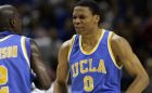 UCLA's Russell Westbrook (0) celebrates with teammate Darren Collison in the first half against Kansas during the West Regional final of the NCAA men's basketball tournament in San Jose, Calif., Saturday, March 24, 2007. (AP Photo/Marcio Jose Sanchez)