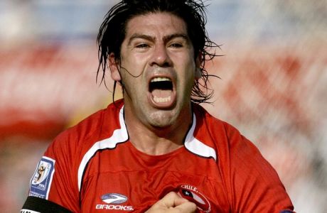 Chile's Marcelo Salas celebrates after scoring during a World Cup 2010 qualifying soccer match against Uruguay in Montevideo, Sunday, Nov. 18, 2007. (AP Photo/Marcelo Hernandez)