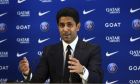 PSG president Nasser Al-Khelaifi speaks during a press conference at the new Paris-Saint-Germain training ground Wednesday, July 5, 2023 in Poissy, west of Paris. Paris Saint-Germain fired coach Christophe Galtier after a disappointing season on and replaced him with former Spain and Barcelona manager Luis Enrique. (AP Photo/Aurelien Morissard)
