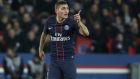 FILE - In this Sunday, Dec. 11, 2016 file photo, PSG's Marco Verratti gestures during the League One soccer match against Nice, at the Parc des Princes stadium, in Paris, France. Verratti was given a seemingly unusual yellow card for anti-sporting behavior known in the game as trickery when he knelt down and headed the ball back to his goalkeeper during a French league match against Nantes on Saturday, Jan. 21, 2017. (AP Photo/Thibault Camus, File)
