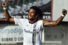 Vitoria Guimaraes striker Tiago Manuel Dias Correia, known as Bebe, reacts after scoring during the soccer match against Tirsense on Tuesday, Aug. 10, 2010 in Santo Tirso, Portugal. Manchester United has announced that Dias Correia will join from Vitoria Guimaraes if he passes a medical. (AP Photo/Joao Filipe Santos)