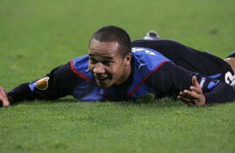 Club Brugge  player Vadis Odjidja-Ofoe reacts during the Europa League group J soccer match against  FK Partizan Belgrade, in Bruges, Belgium, Thursday Oct. 22, 2009. (AP Photo/Yves Logghe)