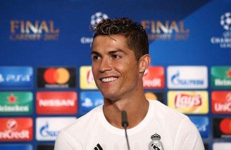 epa06009455 A handout photo made available by the UEFA shows Christiano Ronaldo of Real Madrid addressing to media after the UEFA Champions League final between Juventus FC and Real Madrid at the National Stadium of Wales in Cardiff, Britain, 03 June 2017.  EPA/UEFA HANDOUT  HANDOUT EDITORIAL USE ONLY/NO SALES