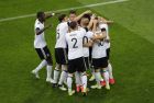 Germany's Leon Goretzka is congratulated by teammates after he scored his side's third goal during the Confederations Cup, Group B soccer match between Australia and Germany, at the Fisht Stadium in Sochi, Russia, Monday, June 19, 2017. (AP Photo/Sergei Grits)