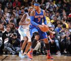 DENVER, CO - MARCH 8:  Carmelo Anthony #7 of the New York Knicks handles the ball against the Denver Nuggets on March 8, 2016 at the Pepsi Center in Denver, Colorado. NOTE TO USER: User expressly acknowledges and agrees that, by downloading and/or using this Photograph, user is consenting to the terms and conditions of the Getty Images License Agreement. Mandatory Copyright Notice: Copyright 2016 NBAE (Photo by Garrett Ellwood/NBAE via Getty Images)