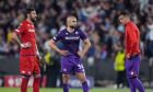 Fiorentina's Sofyan Amrabat, center,and Fiorentina goalkeeper Pietro Terracciano, left, react at the end of the Europa Conference League final soccer match between Fiorentina and West Ham at the Eden Arena in Prague, Wednesday, June 7, 2023. West Ham won 2-1. (AP Photo/Petr David Josek)