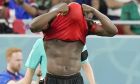 Belgium's Romelu Lukaku reacts after missing a chance to score during the World Cup group F soccer match between Croatia and Belgium at the Ahmad Bin Ali Stadium in Al Rayyan , Qatar, Thursday, Dec. 1, 2022. (AP Photo/Luca Bruno)