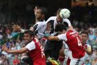 Deniele Rugani, top right, and Medhi Benatia, top left, of Juventus FC, head on the ball as they blocked by Sean Tse, right and Vieira Junior Luiz Carlos, left, of South China FC, during the International Challenge Cup, a friendly football match in Hong Kong, Saturday, July 30, 2016. (AP Photo/Kin Cheung)